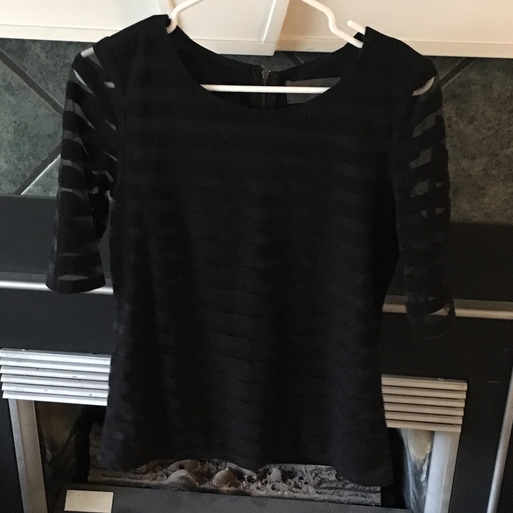 Black on black striped shirt with sheer arms